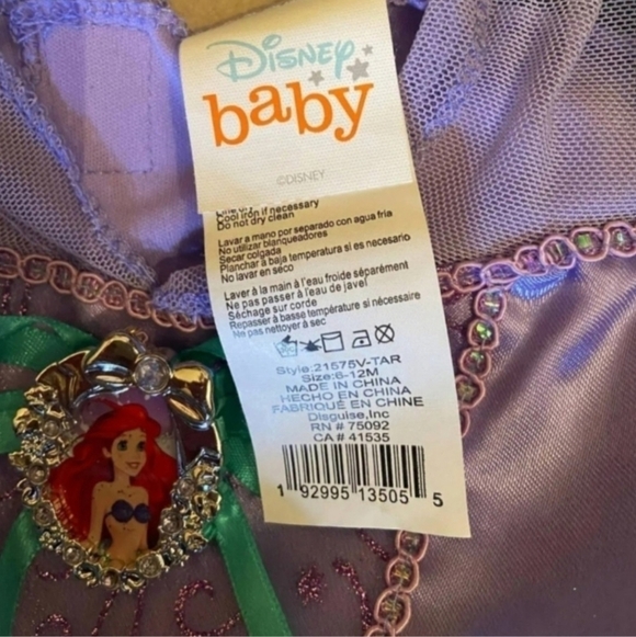 NWT Disney Baby Ariel The Little Mermaid Halloween Costume Cosplay 6-12M New - Picture 5 of 9